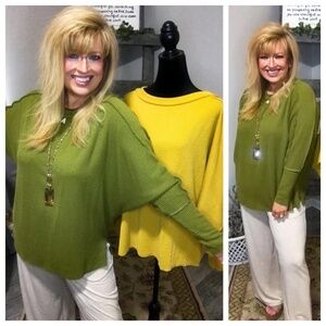 NEW Reborn J Urban Ribbed Exposed Seam Top - Moss